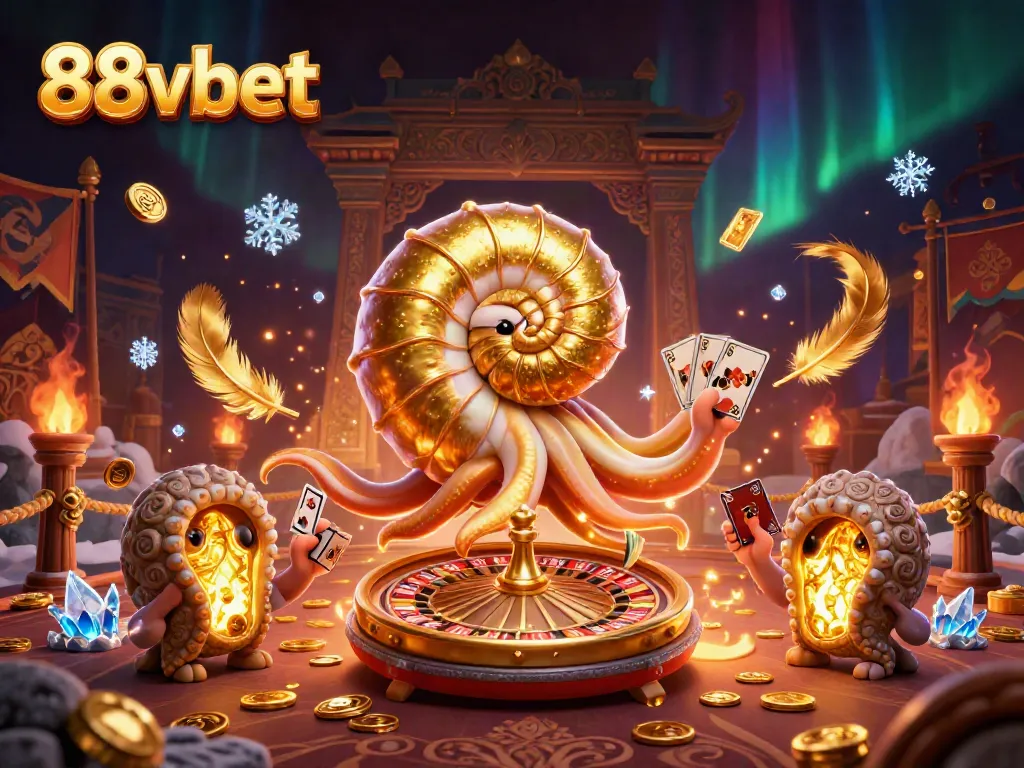 Experience the thrilling world of 88vbet through this vibrant 3D casino illustration featuring a giant nautilus roulette.