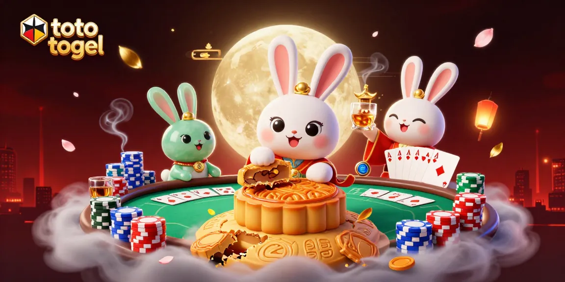 Menangkan toto togel dengan rabbit bulan dan chip poker di permukaan bulan.