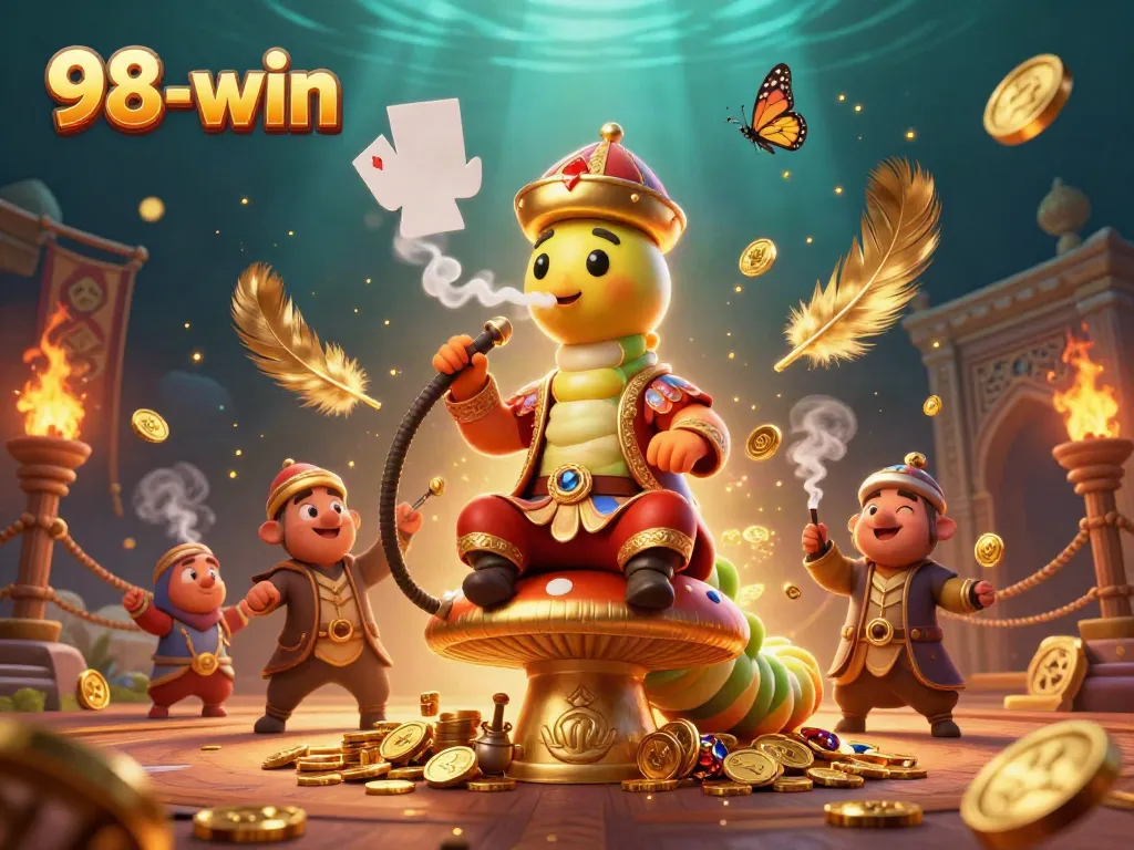 Engage in thrilling gambling adventures at 98-win with golden coins and poker symbols in captivating 3D illustration.