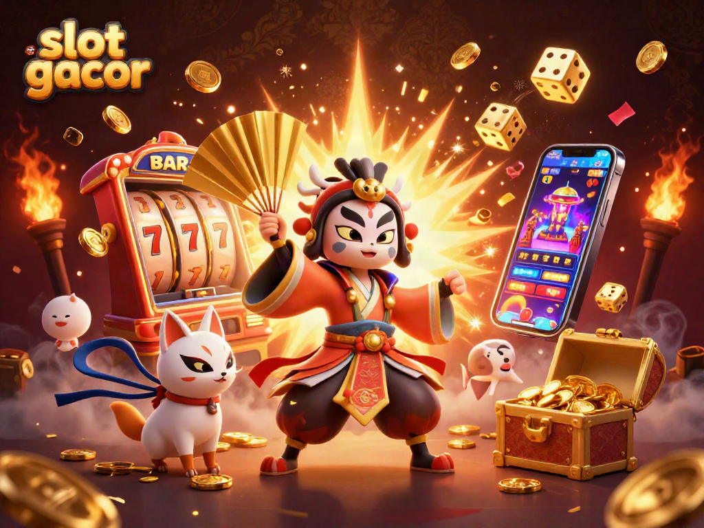 Experience slot gacor action with vibrant characters and dynamic casino elements in this captivating illustration.