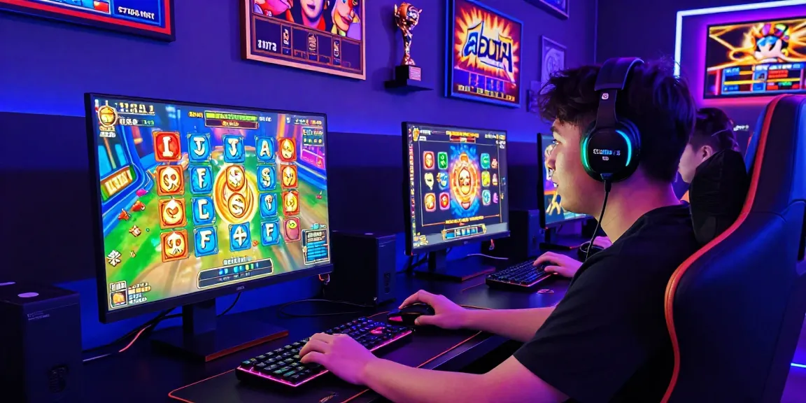 Engaged player enjoying nx303 slot game on a vibrant gaming setup.