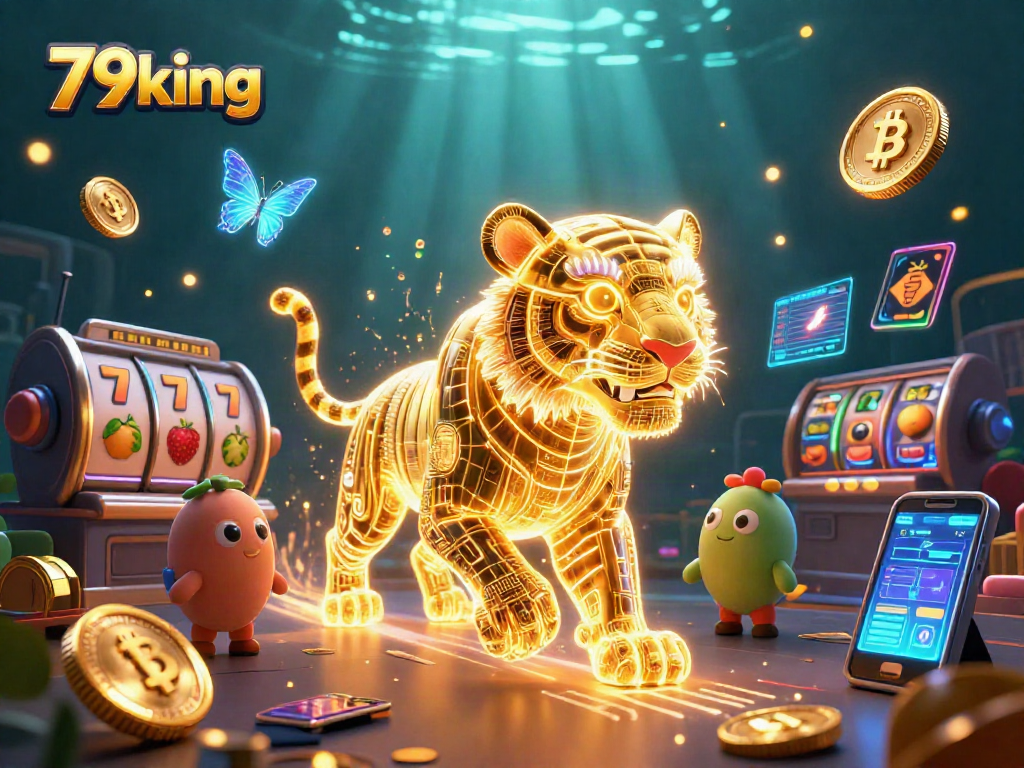 Experience the thrill of 79king in a digital casino scene filled with vibrant slot machines.