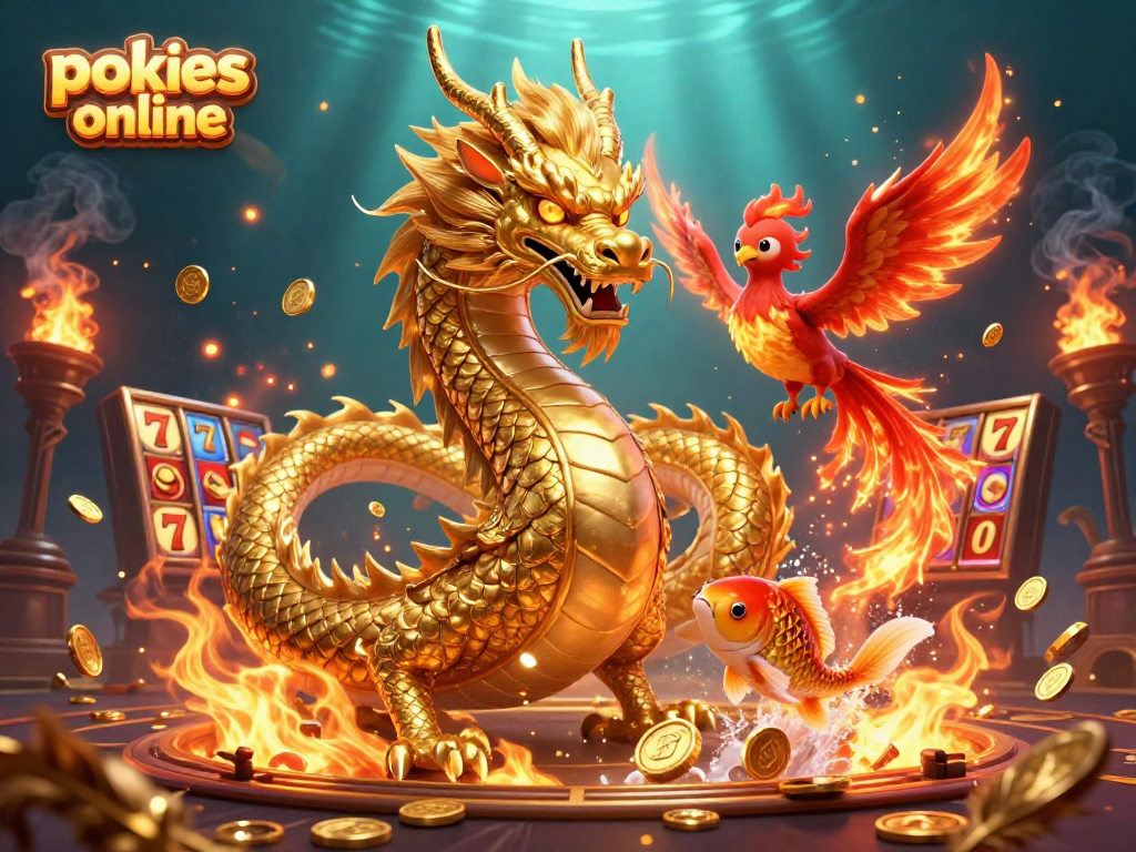 Experience thrilling pokies online with an ultra-detailed dragon, phoenix, and koi fish in 3D.
