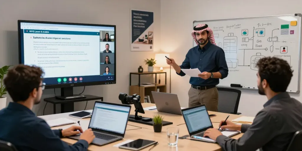 Engaging virtual training for NVQ Level 6 in Saudi Arabia emphasizing safety practices and professional development.