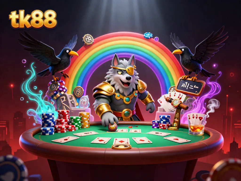 tk88 players enjoy an action-packed poker scene with legendary characters and vibrant casino elements.