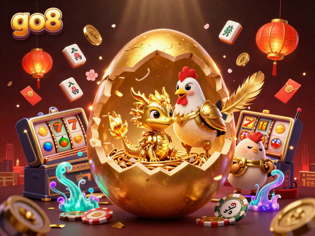 Engage in winning strategies at go8 with a magical scene of a golden dragon amidst exciting casino elements.