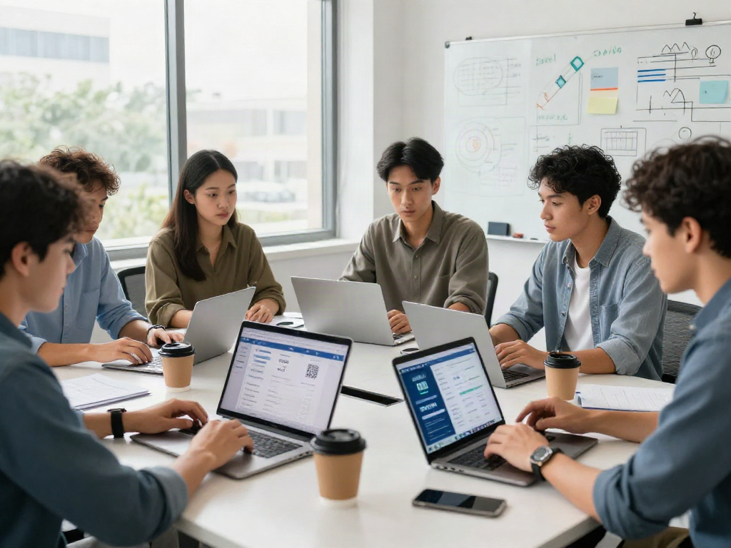 Team analyzing slot qris 5000 payment data in modern office.