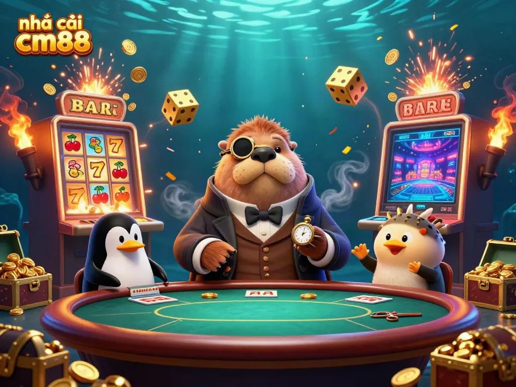 Experience exciting gameplay with nhà cái cm88 at a vibrant underwater poker scene featuring unique characters.