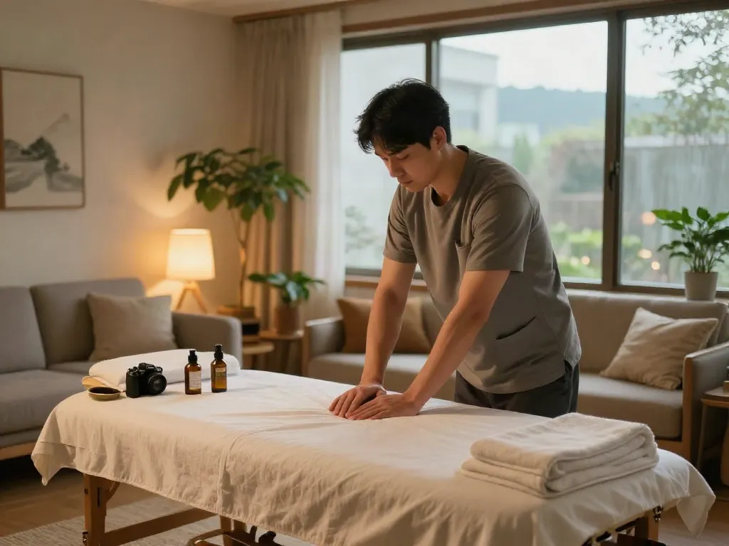 김포출장안마 home massage therapy session with professional therapist in serene setting