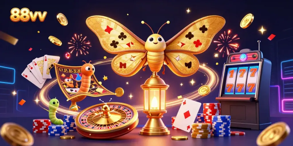 Witness the 88vv-themed celebration with golden coins and vibrant casino elements.
