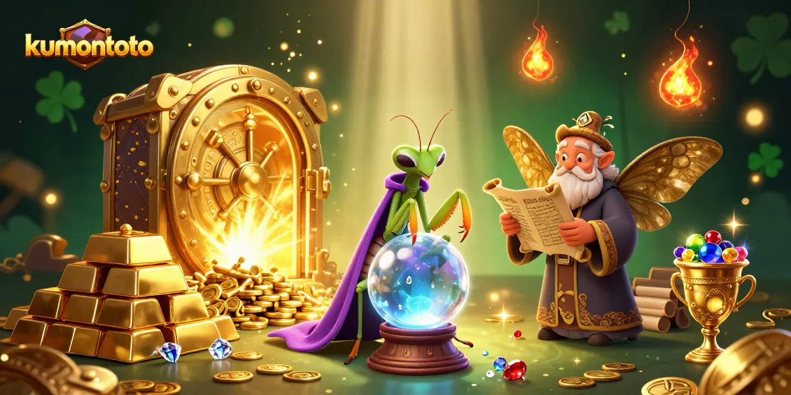Kumontoto fortune teller scene with golden treasures, gems, and mystical characters in a casino theme