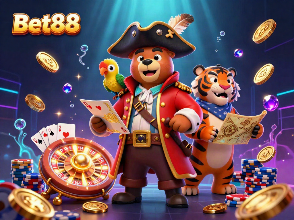 Bet88 conquers the casino realm with vibrant pirate-themed 3D action showcasing winning elements.