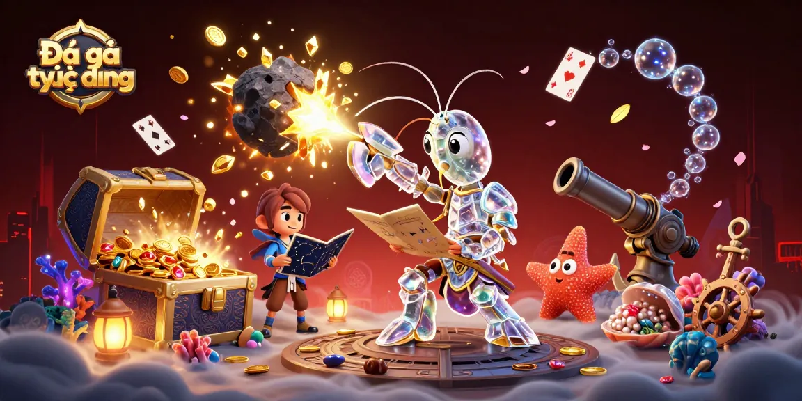 Engage in Đá gà trực tiếp with vibrant, cinematic 3D action featuring colorful treasures and cosmic characters.