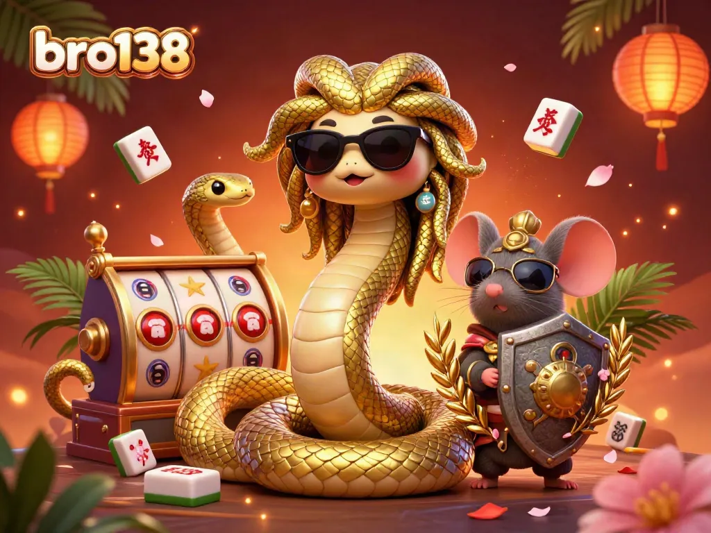 Experience the exciting world of bro138 with vibrant casino elements and charming characters in this engaging illustration.