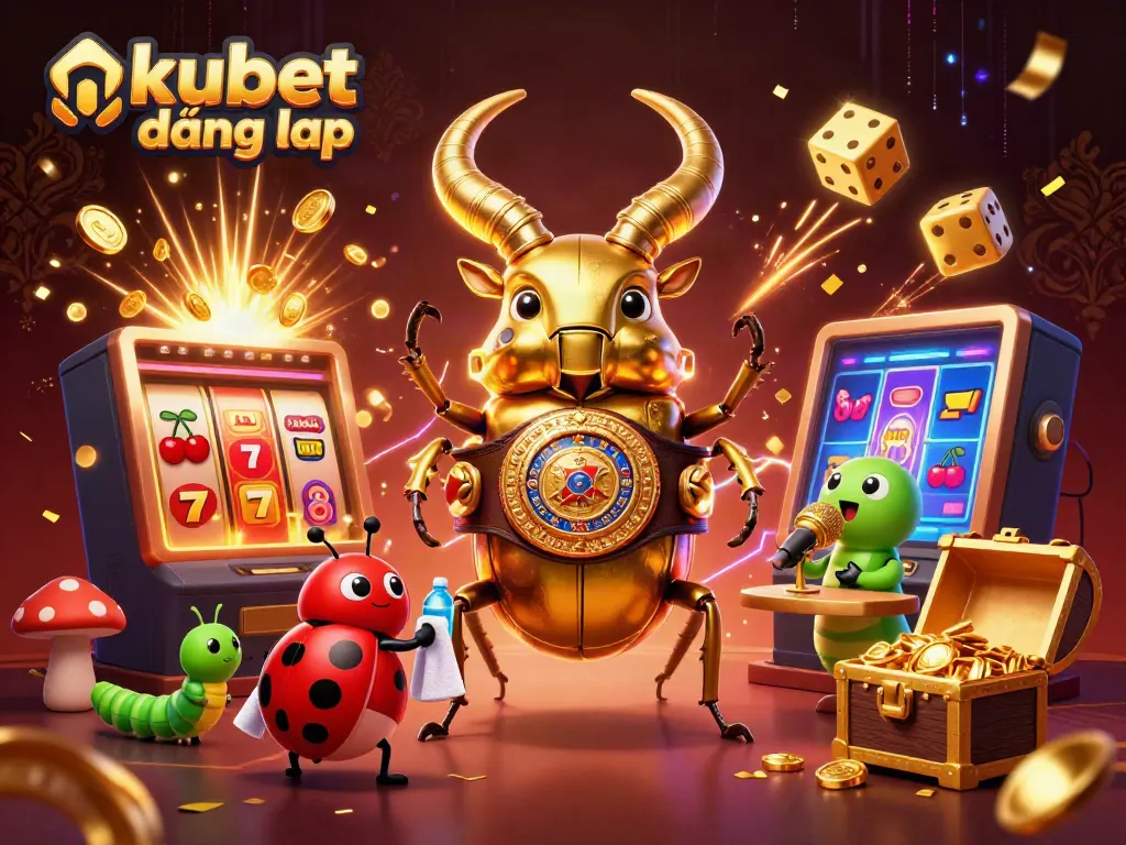 Experience the thrill of kubet đăng nhập with a vibrant 3D casino illustration filled with action and excitement.