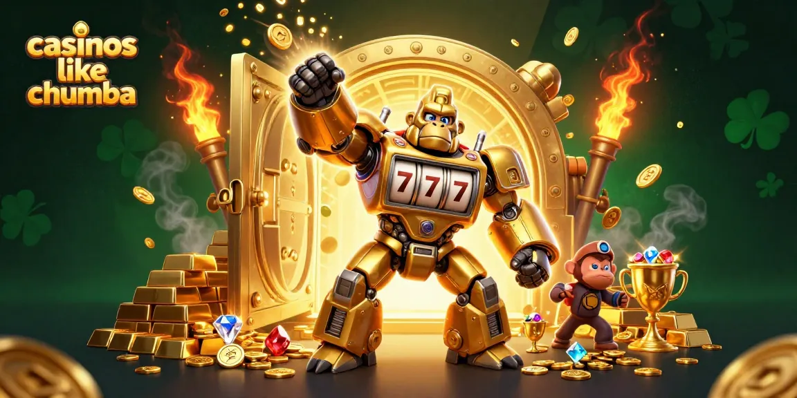 Experience thrilling action with casinos like chumba featuring a golden gorilla mech amidst dazzling treasures.