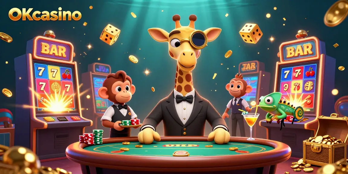 สนุกสนานรอบโต๊ะพนันในภาพ 3D สตูดิโอ OKcasino ที่เต็มไปด้วยแสงไฟและโชคดี
