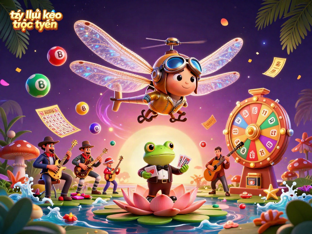 Bet on tỷ lệ kèo trực tuyến with vibrant characters and casino elements in a rich, dynamic illustration.