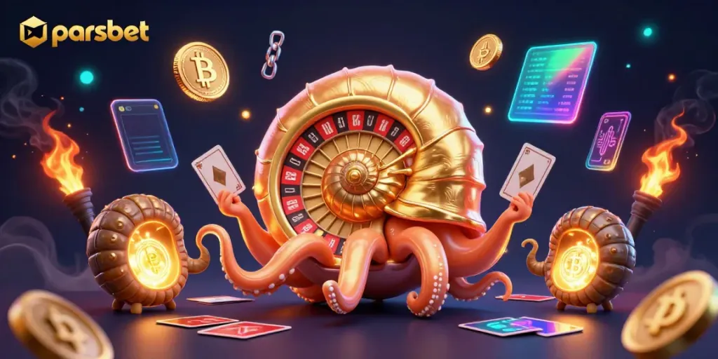Experience thrilling games at parsbet with a giant nautilus roulette wheel surrounded by cryptocurrencies.
