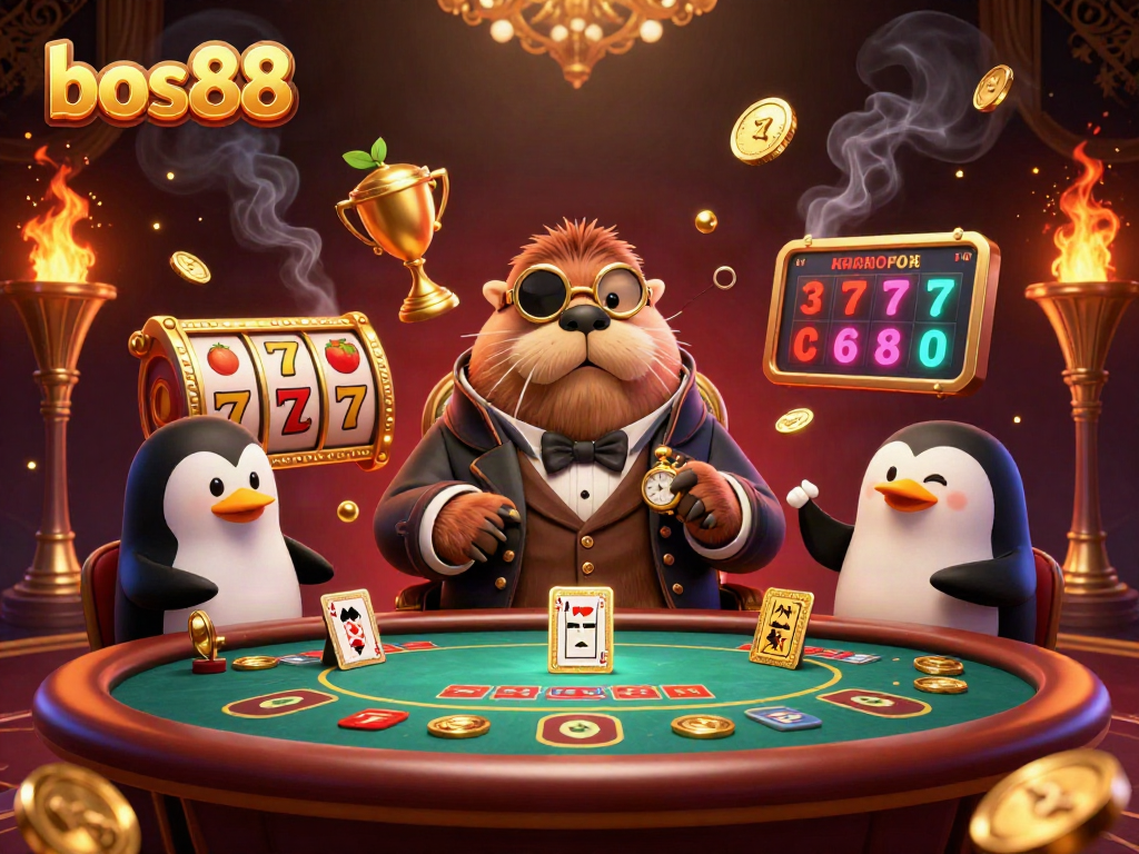Jelajahi permainan slot bos88 dengan walrus ceria di meja poker bawah laut yang penuh aksi dan detail.