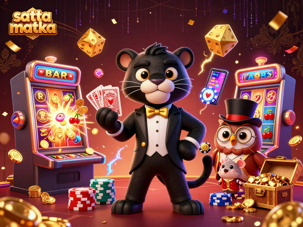 Experience the thrill of satta matka with stylish characters amid vibrant casino elements!