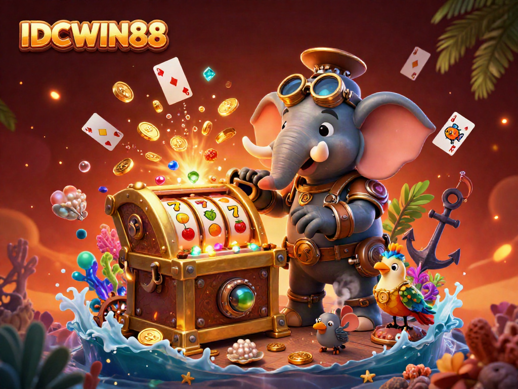 Experience thrilling gameplay at IDCWIN88 with an engaging steampunk themed casino scene full of vibrant colors and elements.