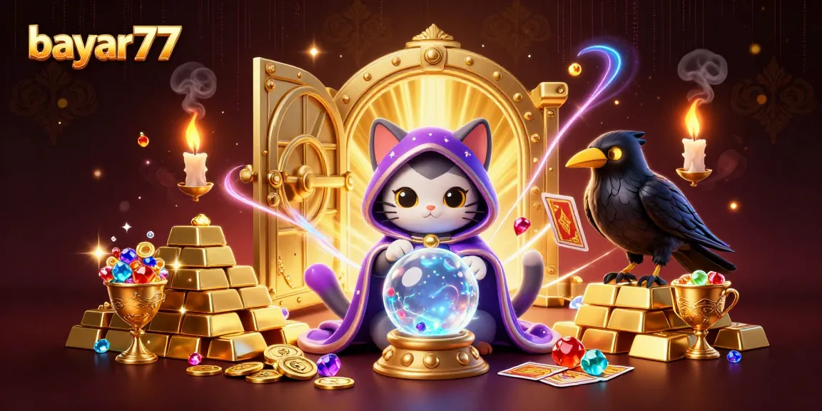 Engage with bayar77's thrilling gameplay through a mystical casino scene filled with treasures.