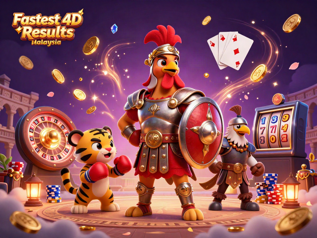 Experience the Fastest 4D Results Malaysia in a vibrant 3D casino scene filled with action and excitement.
