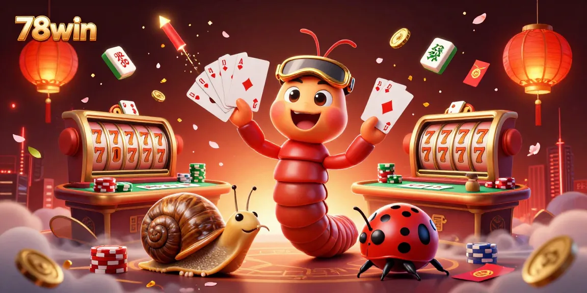 Engage in the vibrant world of 78win casino with a lively illustration of a millipede dealer and high-rolling snail.