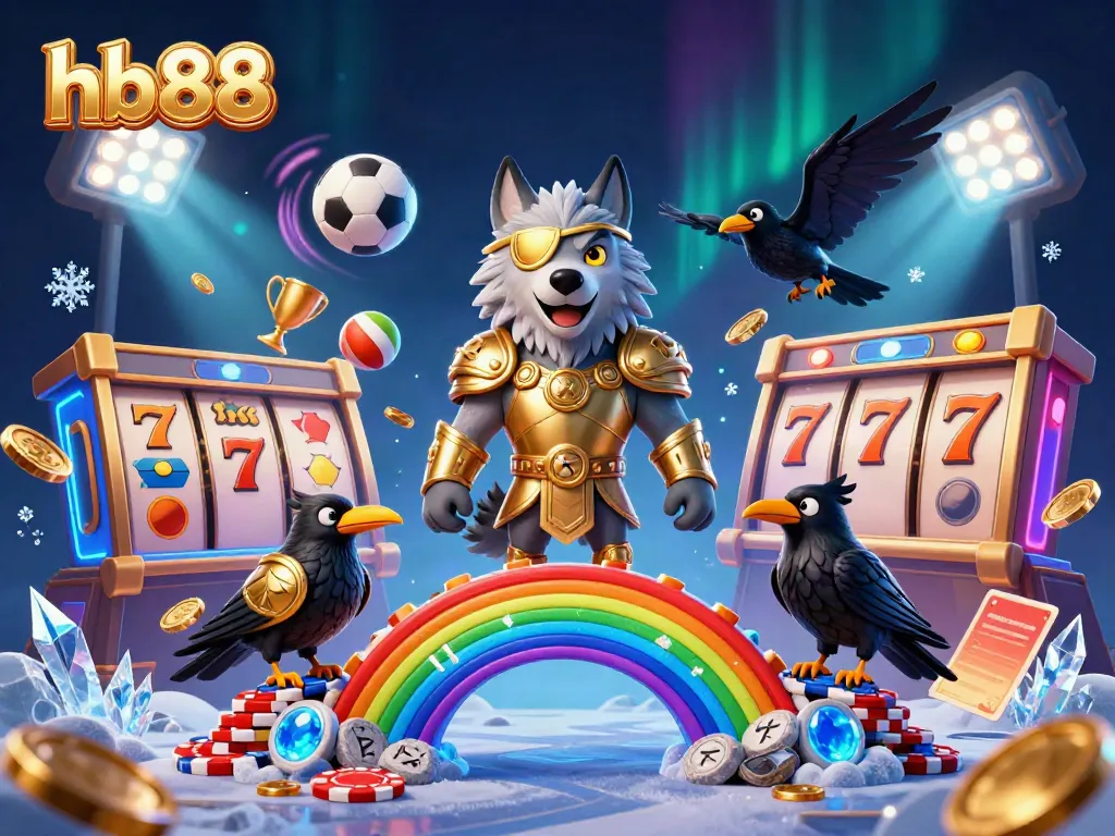 Experience thrilling gaming with hb88 featuring Odin's wolf and glowing casino-themed elements!
