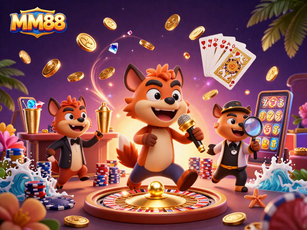 Experience excitement at MM88 with dynamic hyenas in a lively comedy casino scene.