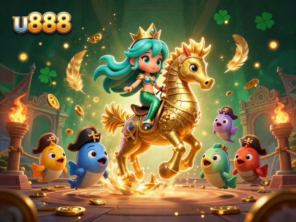 Win big with u888 as a 3D cartoon mermaid princess navigates a vibrant gaming world.
