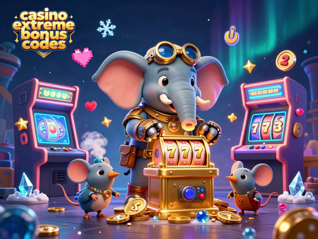 Spin the reels with casino extreme bonus codes in this vibrant 3D casino scene.